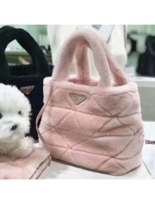 Prada Shearling Wool Tote Bag 1BG378 Pink 2021