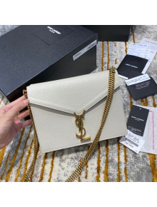 Saint Laurent Cassandra Monogram Clasp Bag in Smooth Leather 5327500 White/Gold 2020