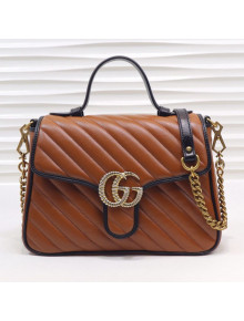 Gucci GG Diagonal Marmont Leather Small Top Handle Bag 498110 Cognac/Black 2019