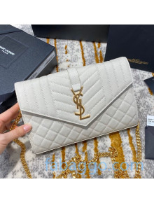 Saint Laurent Monogram Chain Wallet in Maxi Matelasse Embossed Leather 620280 Off-white 2020