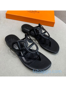 Hermes Beach Flat Sandals Black 2020