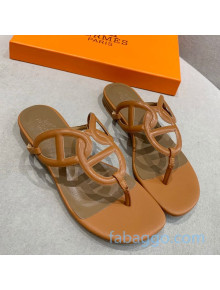 Hermes Beach Flat Sandals Brown 2020