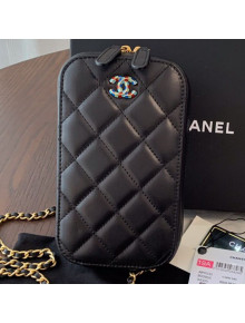 Chanel Quilted Lambskin iPhone Holder Clutch with Chain AP0530 Black 2019