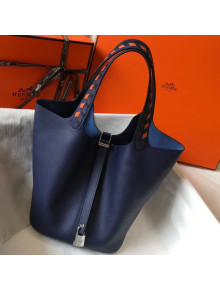 Hermes Picotin Lock Bag with Woven Top Handle in Epsom Leather 22cm Blue 2019