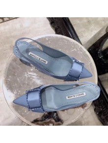 Manolo Blahnik Silk Mid-Heel Pump with Crystal Buckle Light Blue 2019 