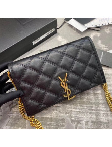 Saint Laurent Becky Chain Wallet WOC in Diamond-Quilted Lambskin  585031 Black 2019