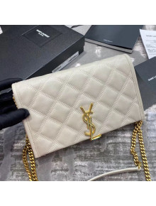 Saint Laurent Becky Chain Wallet WOC in Diamond-Quilted Lambskin  585031 White 2019