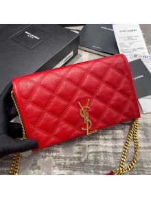 Saint Laurent Becky Chain Wallet WOC in Diamond-Quilted Lambskin  585031 Red 2019