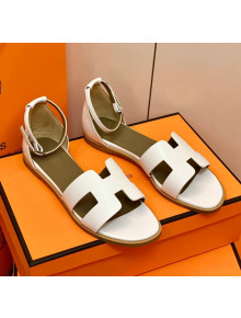 Hermes Santorini Sandal in Smooth Swift Calfskin White 2021(Handmand)