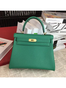 Hermes Kelly 25cm Original Togo Leather Bag Green