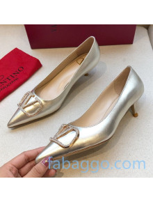 Valentino Crystal VLogo Metallic Leather Pumps 40mm Gold 2020