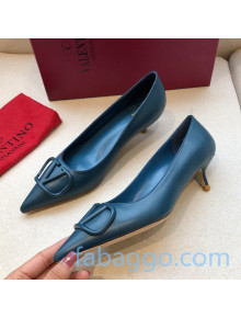 Valentino VLogo Calfskin Pumps 40mm Peacock Blue 2020