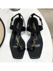 Saint Laurent YSL Calfskin Flat Thong Sandals Black 2021