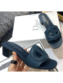 Dior Calfskin D-CLUB Mule Sandals With 4.5cm Heel Denim Blue  2020