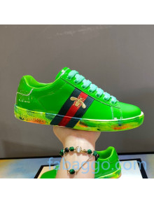 Gucci Ace Patent Leather Sneakers with Luminous Print Sole Bright Green (For Women and Men)