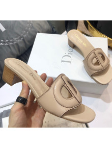 Dior Calfskin D-CLUB Mule Sandals With 4.5cm Heel Beige 2020