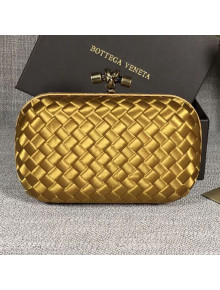 Bottega Veneta Small Silk Woven Knot Clutch with Snakeskin Trim Gold Yellow