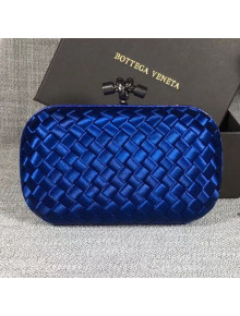 Bottega Veneta Small Silk Woven Knot Clutch with Snakeskin Trim Navy Blue