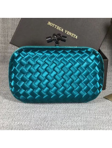 Bottega Veneta Small Silk Woven Knot Clutch with Snakeskin Trim Peacock Blue