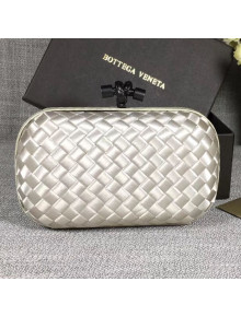 Bottega Veneta Small Silk Woven Knot Clutch with Snakeskin Trim White