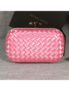 Bottega Veneta Small Silk Woven Knot Clutch with Snakeskin Trim Pink