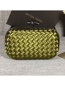 Bottega Veneta Small Silk Woven Knot Clutch with Snakeskin Trim Bright Green