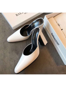 Balenciaga Round Toe Calfskin Mules Pumps White  2019