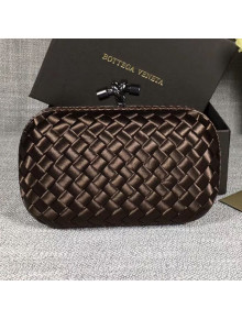 Bottega Veneta Small Silk Woven Knot Clutch with Snakeskin Trim Coffee