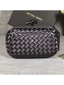 Bottega Veneta Small Silk Woven Knot Clutch with Snakeskin Trim Dark Grey