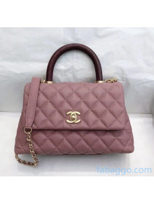 Chanel Small Flap Bag with Top Lizard Handle in Grained Calfskin A92990 Pale Lilac/Burgundy 2020(Top Quality)