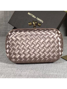 Bottega Veneta Small Silk Woven Knot Clutch with Snakeskin Trim Light Grey