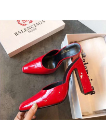 Balenciaga Round Toe Calfskin Mules Pumps Red 2019