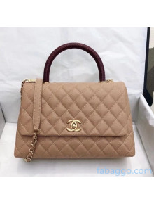 Chanel Medium Flap Bag with Lizard Top Handle in Grained Calfskin A92991 Apricot/Burgundy 2020(Top Quality)