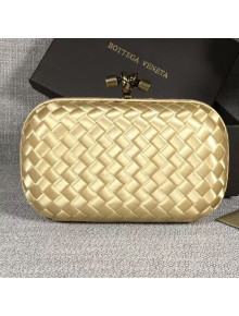 Bottega Veneta Small Silk Woven Knot Clutch with Snakeskin Trim Light Gold