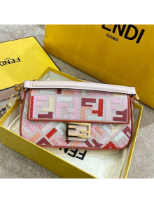 Fendi Baguette Medium Bag in FF Embroidered Canvas Pink/Red 2021