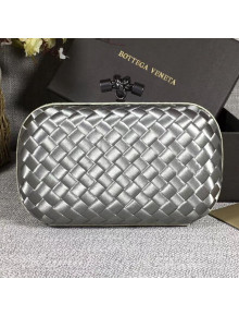 Bottega Veneta Small Silk Woven Knot Clutch with Snakeskin Trim Silver