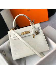 Hermes Kelly 25/28cm in Crocodile Embossed Calf Leather White/Gold 2019 (Half Handmade)