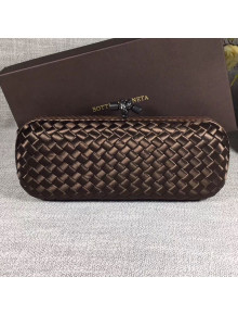 Bottega Veneta Large Silk Woven Knot Clutch with Snakeskin Trim Coffee