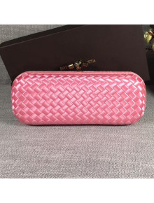 Bottega Veneta Large Silk Woven Knot Clutch with Snakeskin Trim Pink