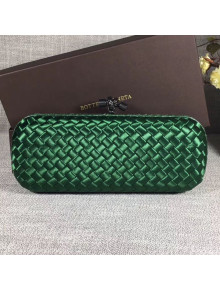 Bottega Veneta Large Silk Woven Knot Clutch with Snakeskin Trim Dark Green