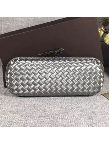 Bottega Veneta Large Silk Woven Knot Clutch with Snakeskin Trim Silver