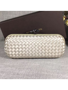 Bottega Veneta Large Silk Woven Knot Clutch with Snakeskin Trim White