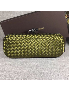 Bottega Veneta Large Silk Woven Knot Clutch with Snakeskin Trim Bright Green