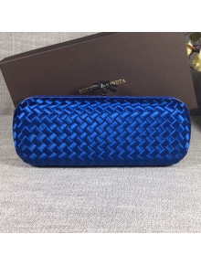 Bottega Veneta Large Silk Woven Knot Clutch with Snakeskin Trim Navy Blue