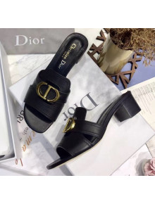 Dior 30 MONTAIGNE Heeled Slide Sandals In Smooth Calfskin Black 2020