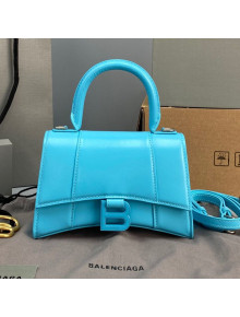 Balenciaga Hourglass Mini Top Handle Bag in Shiny Box Calfskin All Azur Blue 2021