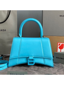 Balenciaga Hourglass Small Top Handle Bag in Shiny Box Calfskin All Azur Blue 2021