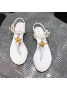 Chanel Grosgrain & Goatskin Flat Sandals With Star Buckle White 2020