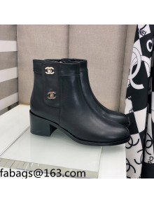 Chanel Calfskin Ankle Short Boots 4.5cm with CC Buckle Black 2021 