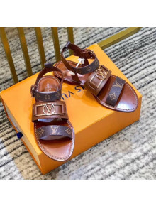 Louis Vuitton ACADEMY Sandals in Calfskin & Monogram Canvas Brown 2020